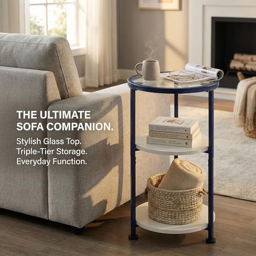 3-Tier Round Side Table with Tempered Glass Top - Image 3