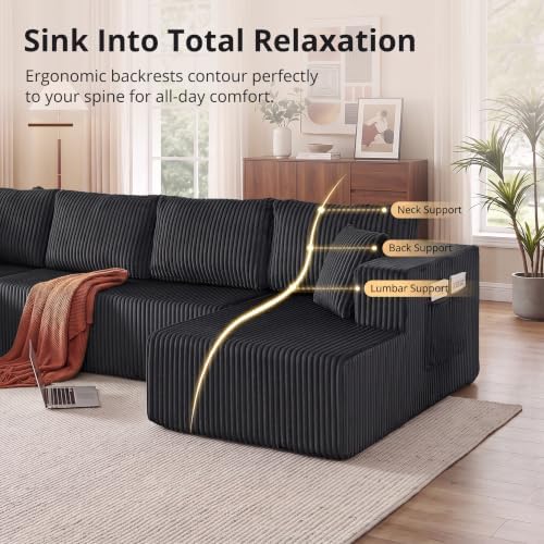 Skepphlay 132" U Shaped Couch, Boneless Sectional Couches - Image 5