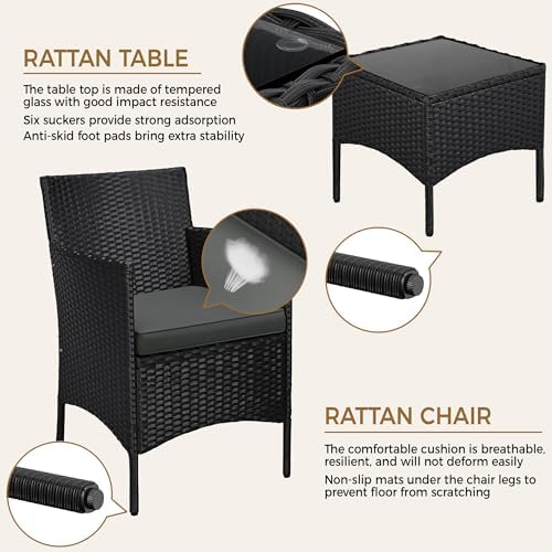 Yaheetech 3 Pieces Patio Porch Furniture Set, Outdoor PE Rattan Wicker - Image 3