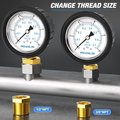 MEANLIN MEASURE 0~10Psi Stainless Steel 1/4" NPT 2.5" FACE DIAL Liquid Filled - Image 3