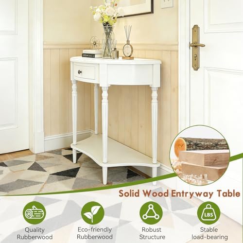 Half Moon Console Table Solid Wood Vintage Entryway Table - Image 4
