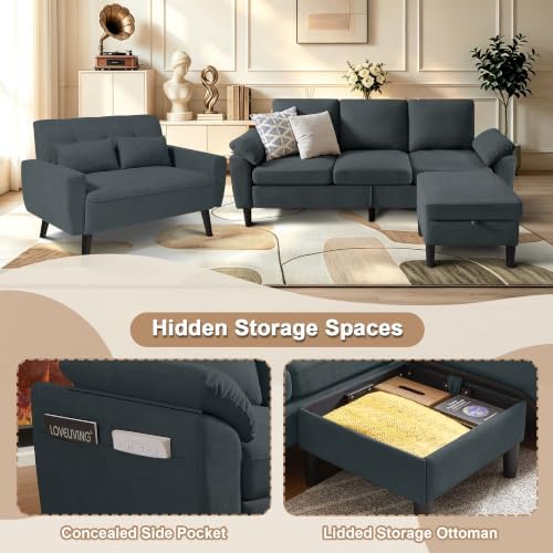 3 Pieces Sectional Sofa Set, L Shaped Couch and Loveseat Set - Image 3