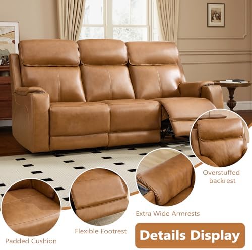 HAOMARKETS 3-Piece Top Grain Leather Power Reclining Sofa Set, Include Dual - Image 6