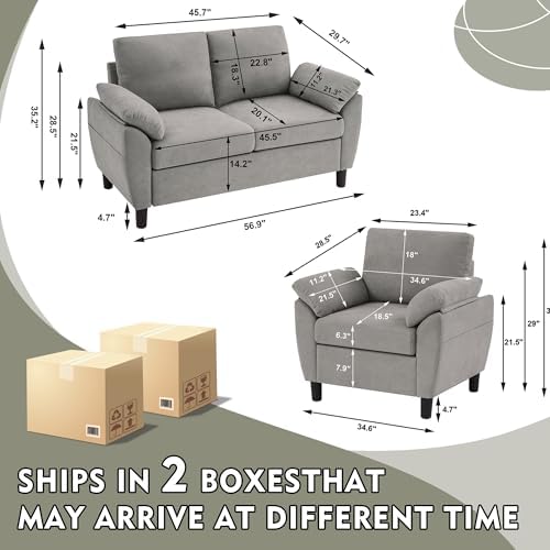 2 Piece Sectional Sofa Set, Modern Linen Small Sofa Couch - Image 2