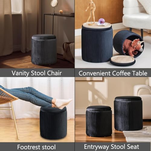BLEXA Round Storage Ottoman, Velvet Vanity Stool - Image 4