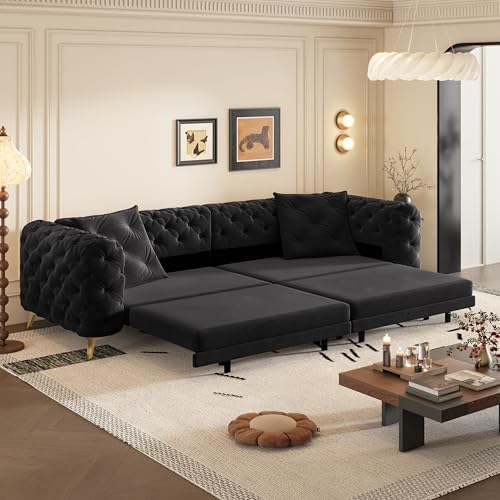 97.7" Velvet Pull-Out King Sleeper Sofa Bed by Unknown