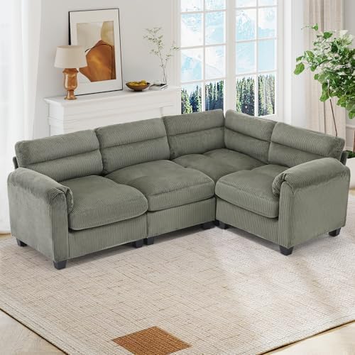HAOMARKETS 90” Modular Sectional L Shaped Corner Sofa, Corduroy 4-Seater Couches by HAOMARKETS
