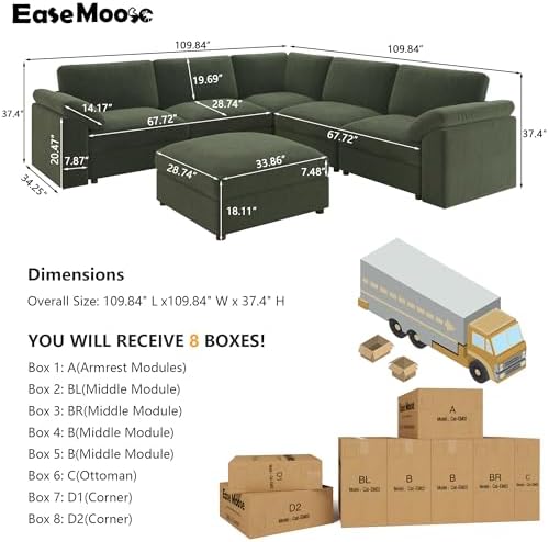 EASE MOOSE Green Sectional Modular Sofa, Oversized v Shape Sectional Couch - Image 2