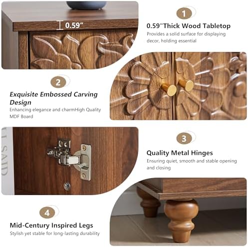 31" Accent Storage Cabinet, Floral Embossed 2 Door Sideboard - Image 5