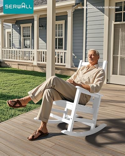 SERWALL Outdoor Rocking Chair Set of 2, HDPE Porch Rocker - Image 2