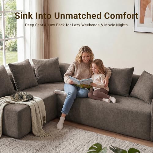Claiks 106" Cloud Boneless Couch, L-Shaped Sectional Sofa, Light Grey - Image 6
