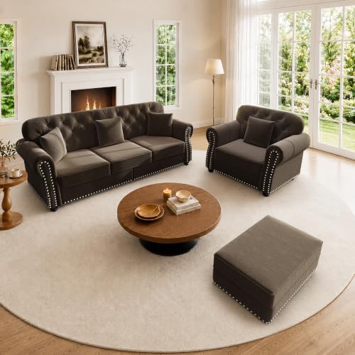 2-Piece Velvet Chesterfield Sofa Set by SmartEdge