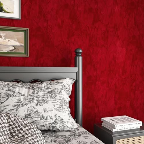 Decotalk 2ft X 16ft Dark Red Velvet Wallpaper Peel and Stick Soft Felt - Image 5