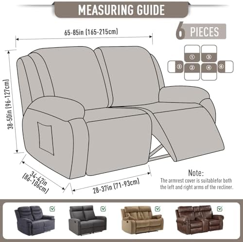 TAOCOCO Oversized Stretch Loveseat Recliner Covers 6 Piece, Pale Brown - Image 4