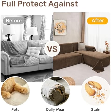 2 Pieces Sectional Couch Covers L Shaped Cover XL Coffee - Image 4