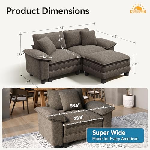 SUNSHINE VALLEY 3-Seat L Shaped Modular Cloud Couch Sectional Sofa Ottoman - Image 2