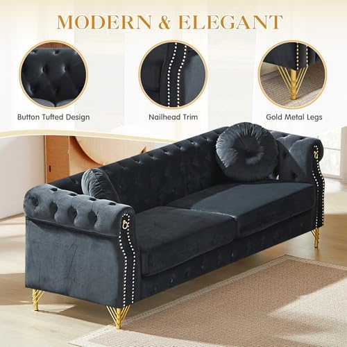 JEEOHEY 2 Pieces Mid Century Modern Chesterfield Sofa Set, Upholstered Button - Image 5