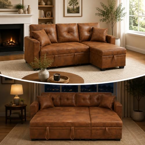L-Shaped Sectional Couch with Storage, Sleeper Sofa by JJHomeFurniture