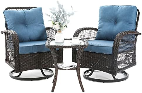 Patio Furniture Set 3 Pieces, Outdoor Swivel Glider Rocker Bistro Set by VonzoyHome