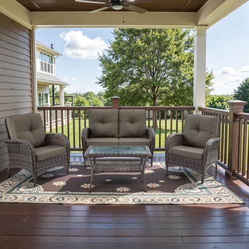 Belord 5 Piece Wicker Patio Furniture Set, Outdoor Swivel Rocker Chairs Set of 2 - Image 2