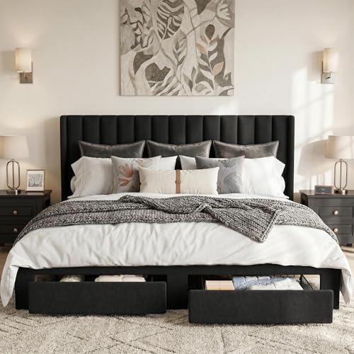 GarveeHome King Bed Frame, Bed Frame Upholstered Platform Bed by GarveeHome