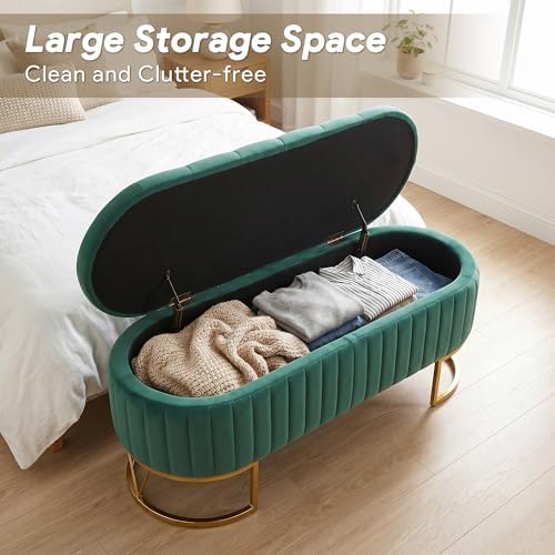 Velvet Oval Upholstered End of Bed Bench - Image 4
