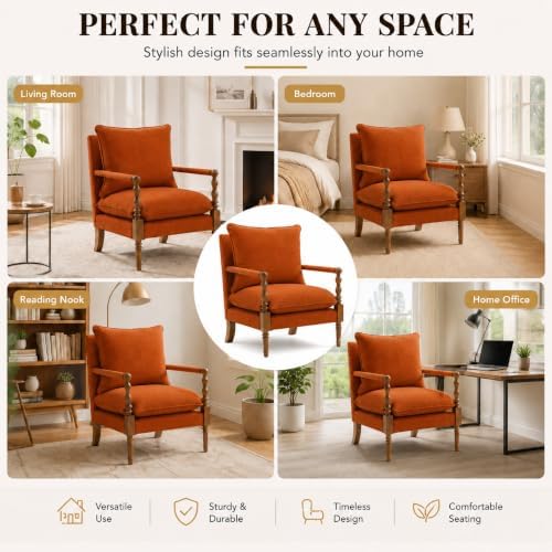 Accent Chair for Living Room, Farmhouse Linen Fabric Spindle Accent Chair - Image 7