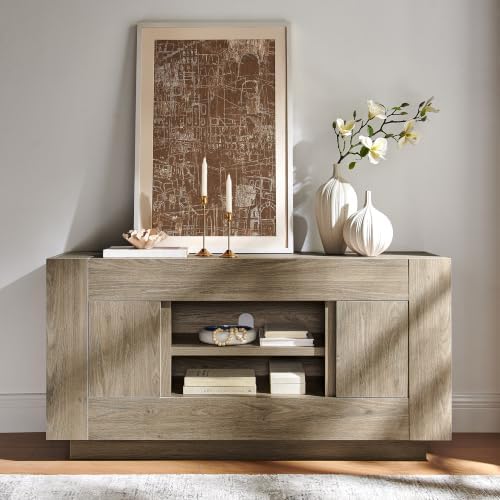 OKD Modern 55" TV Stand for 65" TV, Thick Block Media Console, Alder Grey by OKD