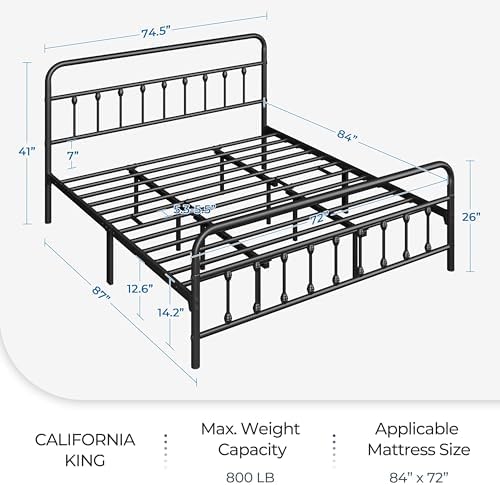 Yaheetech Cal King Metal Platform Bed Frame Victorian Headboard & Footboard - Image 2