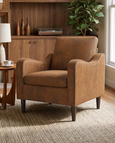 LEVELEVE Accent Arm Chair – Retro Cowhide, Upholstered Scooped Comfy Reading by Enjoyyourlife