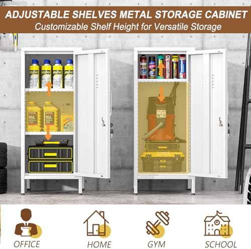 pozdeg 35.43" White Lockable Small Metal Storage Locker - Image 5