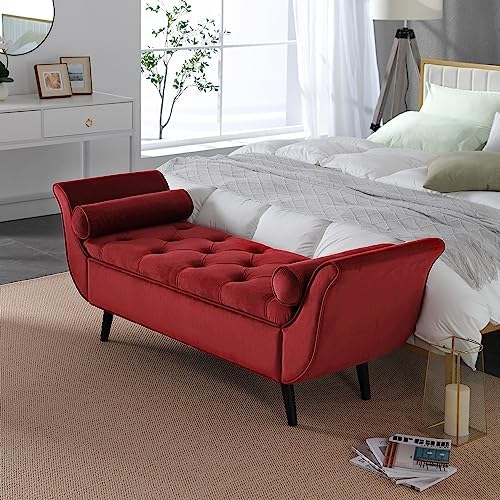 Velvet Storage Bench for Bedroom, Upholstered Button Tufted Storage Ottoman by PEIHONGET