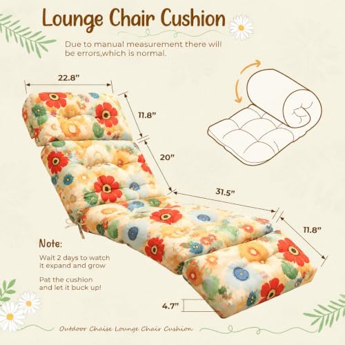 Outdoor Lounge Chair Cushions Set of 4 Waterproof 75.1 x 22.8 x 4.7" Daisy - Image 3