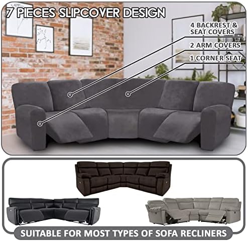 ULTICOR 7-Piece Sectional Sofa Covers, Velvet Stretch Reclining Couch Covers - Image 2
