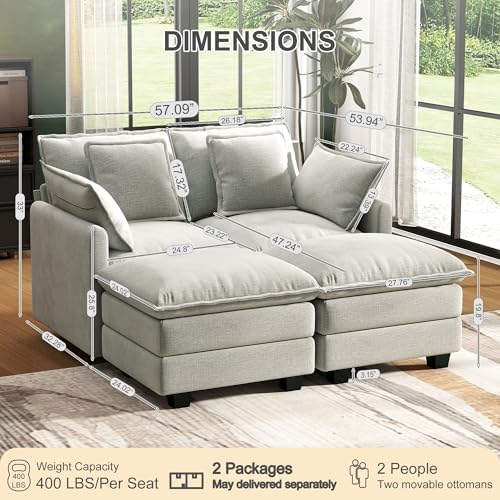 Hanherry 58" Cloud Couch Sectional Modular Sofa, Deep Seat Couches - Image 2