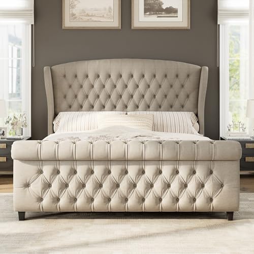 AMERLIFE King Size Upholstered Sleigh Platform Bed Frame - Image 3