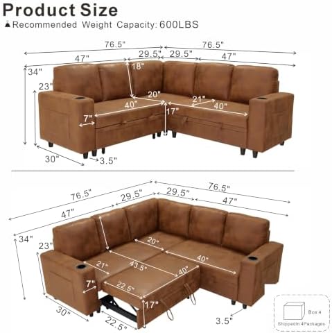 healthomse 76.5" Modular Sleeper Sofa Bed - Image 2