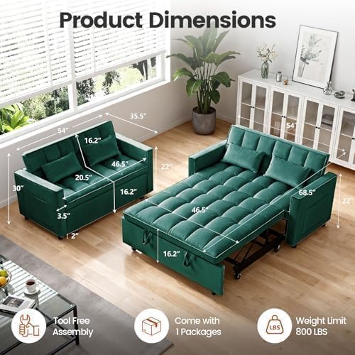 Sleeper Sofa Bed with Adjustable Backrest & Side Pockets - Image 2