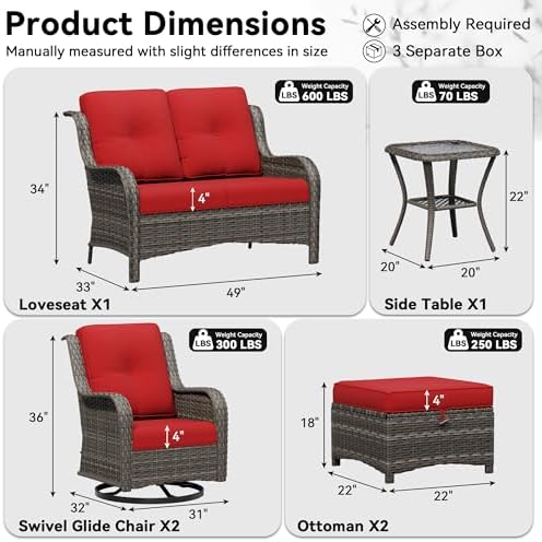 6 Piece Outdoor Wicker Patio Furniture Set, Outdoor Swivel Rocker Patio Chairs - Image 2