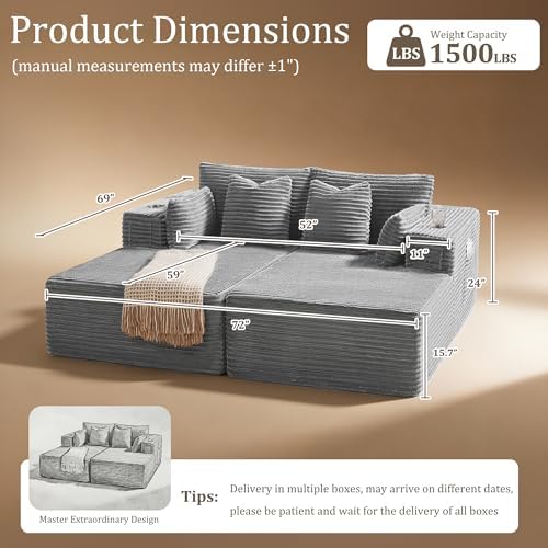 72" Cloud Sectional Couch, Comfort U Shaped Sofa - Image 2