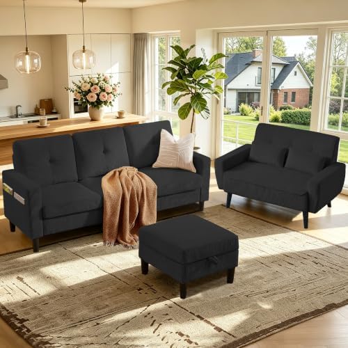 2 Piece Corduroy Convertible Sectional Sofa Set, 3-Seater L Shaped Couch by soscana