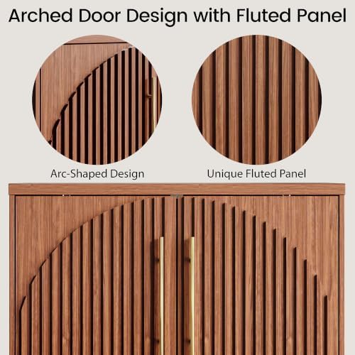 Buffet Cabinet with Storage, 31.5" Sideboard Cabinet w/Fluted Arch Doors & - Image 4
