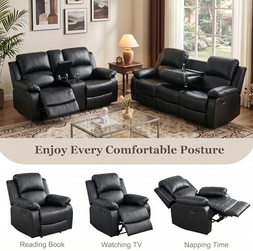Leather Recliner Sofa Set, Includes a Manual Loveseat and a 3 Seat Couch - Image 3