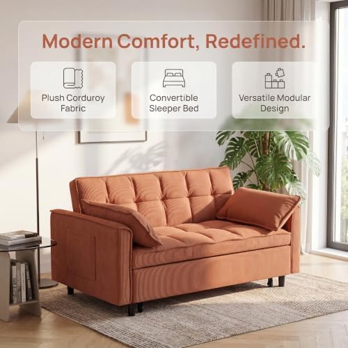 Sleeper Sofa Bed with Adjustable Backrest & Side Pockets - Image 6