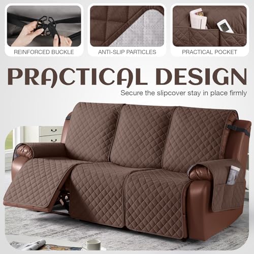 KinCam Waterproof Recliner Sofa Covers Washable, 3 Seater, Deep Brown - Image 4