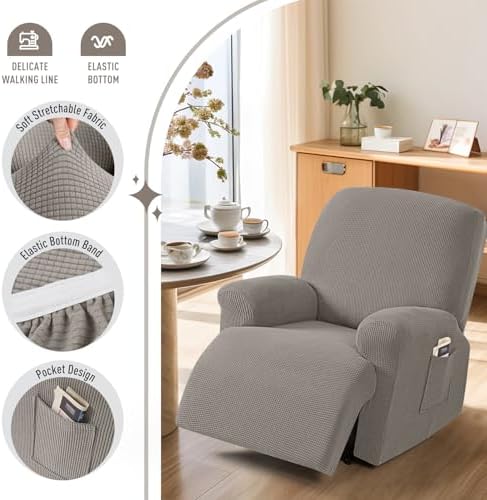 TAOCOCO Oversized Stretch Recliner Chair Covers 4 Piece, Pale Brown - Image 3