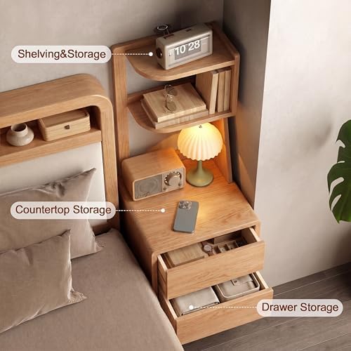 Solid Wood Bookshelf Nightstand Combo, Tall Nightstand - Image 4