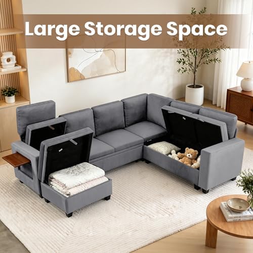 Modular Sectional Sofa with Pull Out Bed Sleeper Sofa L Shaped with Storage - Image 5