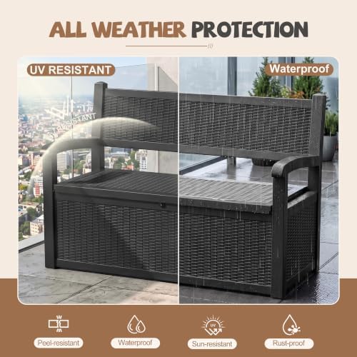 EFU Outdoor Bench Storage Deck BoxWaterproof Wicker - Image 4