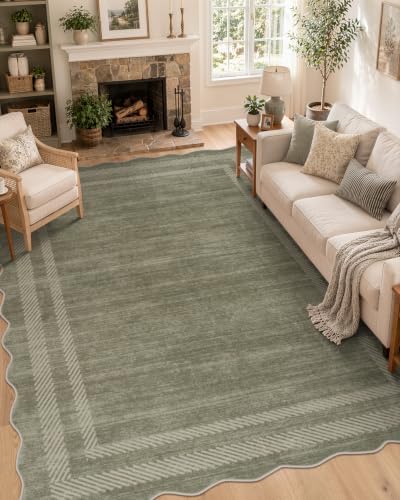 Lahome 8x10 Scalloped Area Rug, Dark Green Cottage Farmhouse Rug by Lahome